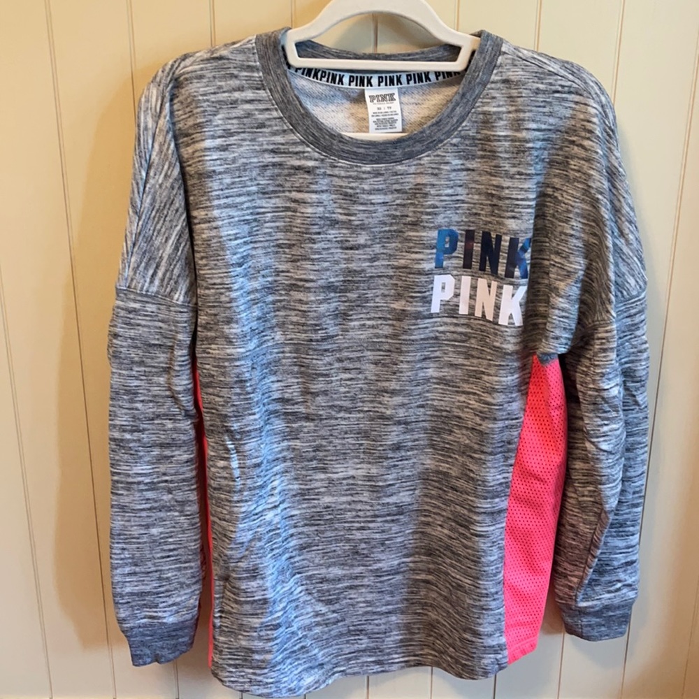 PINK gray & hot pink crew neck lounge sweater